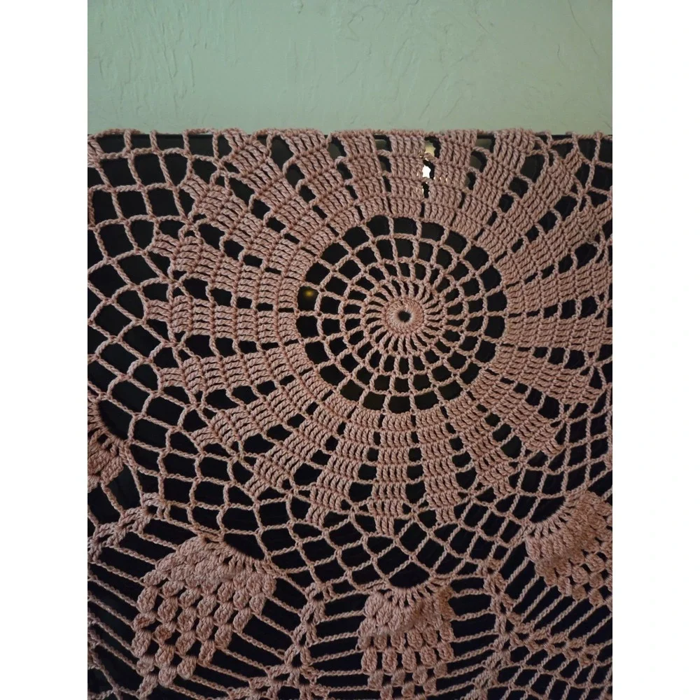 hand crocheted tablecloth dusty rose measure 55 inches at the widest part